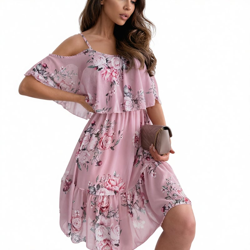 Chiffon Print Off Shoulder Sexy Dress Fashionable Dress - Image 5