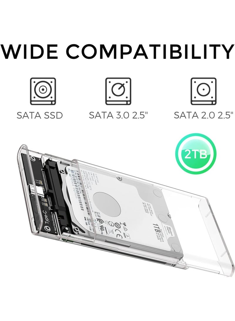 2.5 Inch External Hard Drive Enclosure USB-C 3.1 to SATA III 6Gbps, Transparent Tool-Free Hard Disk Case for 7mm & 9.5mm HDD/SSD, Supports UASP, Compatible with PC, TV, PS4, Xbox - Image 2