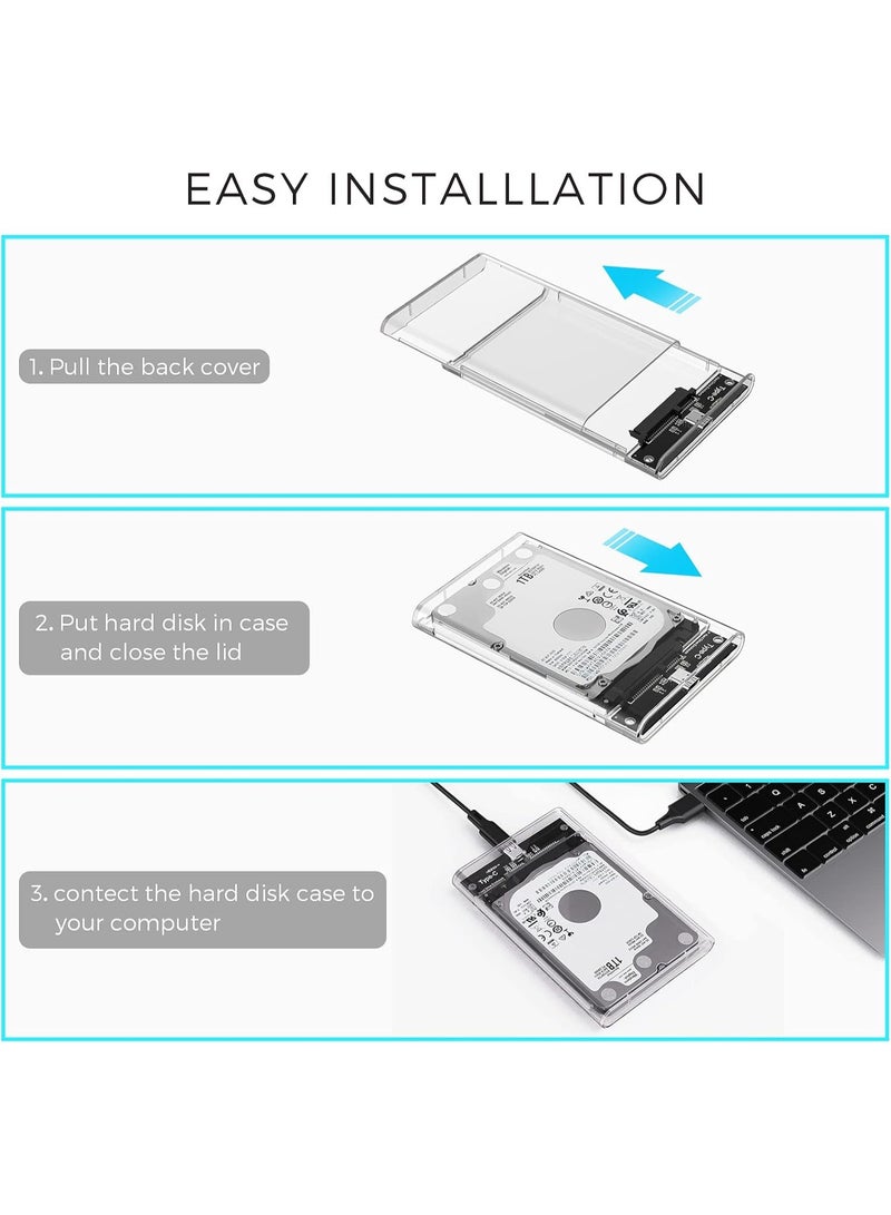 2.5 Inch External Hard Drive Enclosure USB-C 3.1 to SATA III 6Gbps, Transparent Tool-Free Hard Disk Case for 7mm & 9.5mm HDD/SSD, Supports UASP, Compatible with PC, TV, PS4, Xbox - Image 3