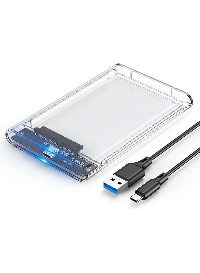 2.5 Inch External Hard Drive Enclosure USB-C 3.1 to SATA III 6Gbps, Transparent Tool-Free Hard Disk Case for 7mm & 9.5mm HDD/SSD, Supports UASP, Compatible with PC, TV, PS4, Xbox - Image 1