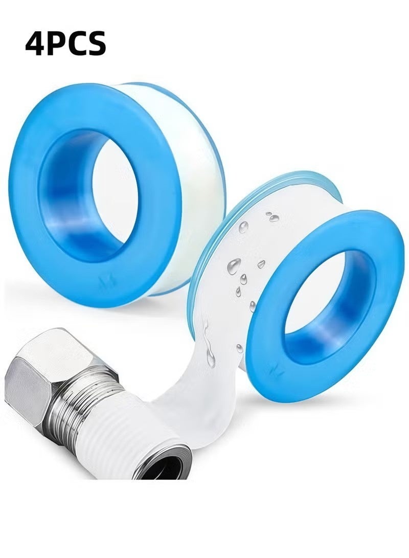 4 قطع من شريط التفلون، شريط مانع للتسرب، شريط مانع للتسرب من مادة PTFE للأنابيب، شريط مانع للتسرب لتسربات الأنابيب، شريط مانع للتسرب لأنابيب المياه ذات الوصلات الملولبة، 20 مم × 0.2 مم × 15 م - Image 1