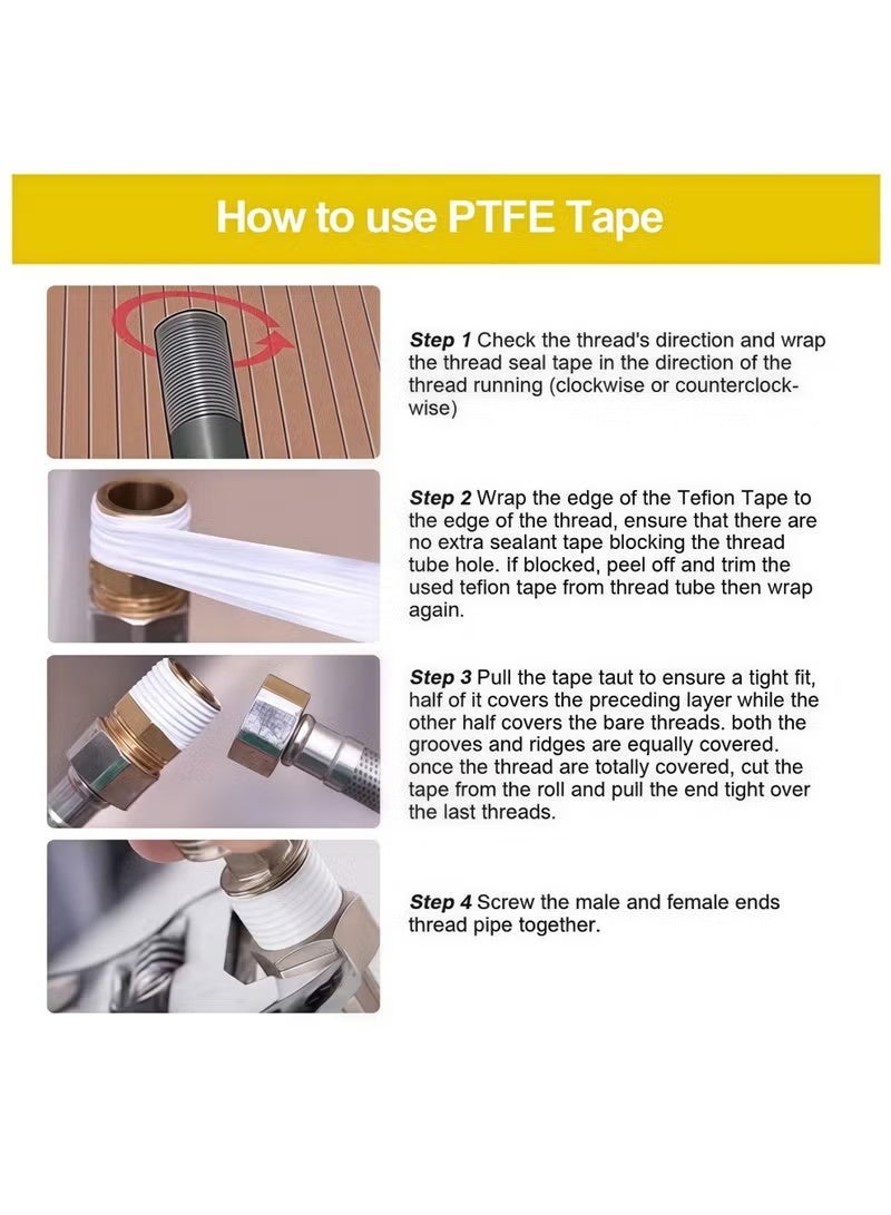 4 قطع من شريط التفلون، شريط مانع للتسرب، شريط مانع للتسرب من مادة PTFE للأنابيب، شريط مانع للتسرب لتسربات الأنابيب، شريط مانع للتسرب لأنابيب المياه ذات الوصلات الملولبة، 20 مم × 0.2 مم × 15 م - Image 4