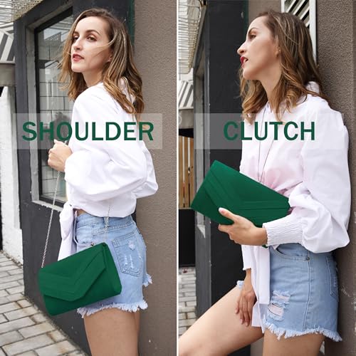 Milisente Clutch Purse for Women, Suede Envelope Evening Purses Crossbody Shoulder Clutch Bag (Green) - Image 2