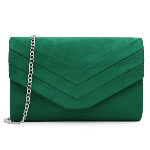 Milisente Clutch Purse for Women, Suede Envelope Evening Purses Crossbody Shoulder Clutch Bag (Green) - Image 1