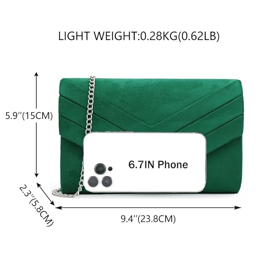 Milisente Clutch Purse for Women, Suede Envelope Evening Purses Crossbody Shoulder Clutch Bag (Green) - Image 3