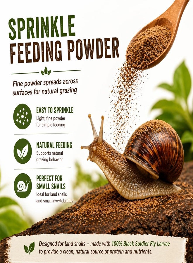 Snail Food Powder – BSFL Protein Sprinkle Feeding Powder for Land Snails & Small Invertebrates | Supports Shell Growth & Natural Grazing | 100% Black Soldier Fly Larvae - Image 2