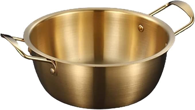 Gyanadh Golden Noodle Pot Stainless Steel Cooker with Double Handle Korean Yellow Stockpot Instant Frying Pans Noodle Cooking Bowl for Home Restaurant Ramen Pot Cooker for Kitchen Saucepan - Image 4