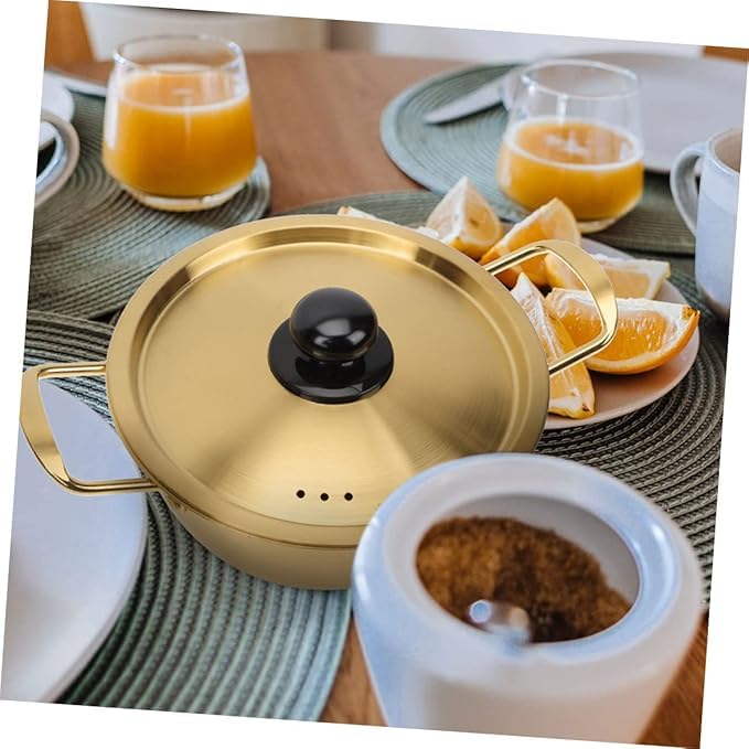 Gyanadh Golden Noodle Pot Stainless Steel Cooker with Double Handle Korean Yellow Stockpot Instant Frying Pans Noodle Cooking Bowl for Home Restaurant Ramen Pot Cooker for Kitchen Saucepan - Image 5