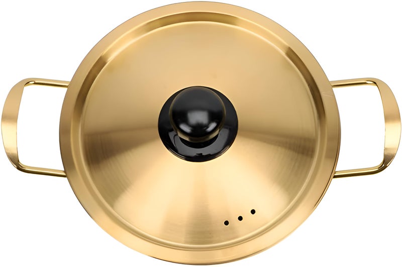 Gyanadh Golden Noodle Pot Stainless Steel Cooker with Double Handle Korean Yellow Stockpot Instant Frying Pans Noodle Cooking Bowl for Home Restaurant Ramen Pot Cooker for Kitchen Saucepan - Image 1