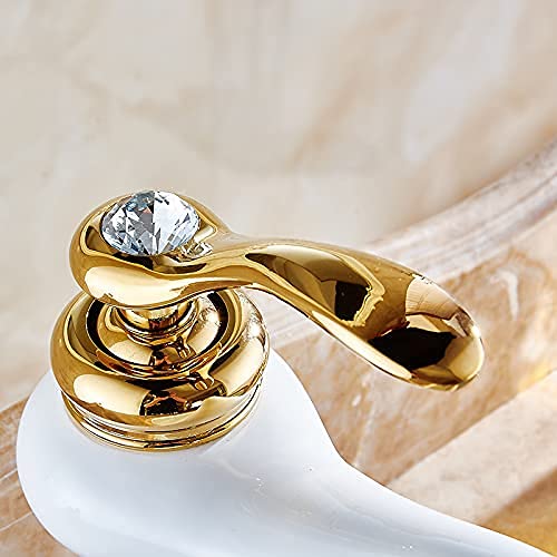 B BACKLINE خلاط حوض ب باكلين نحاسي حوض الحمام مقبض واحد مياه ساخنة وباردة صنبور حوض غسيل للحمامات وغرف المعيشة أبيض ذهبي صنبور قصير - Image 5