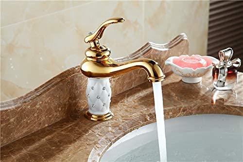 B BACKLINE خلاط حوض ب باكلين نحاسي حوض الحمام مقبض واحد مياه ساخنة وباردة صنبور حوض غسيل للحمامات وغرف المعيشة أبيض ذهبي صنبور قصير - Image 3