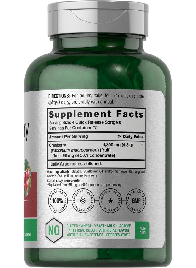 Horbäach Cranberry Pills for Women and Men 4800mg | 300 Softgels | Non-GMO, Gluten Free Supplement | from Concentrate Extract - Image 2