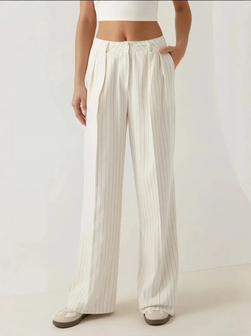 زوبعة بنطلون بالازو واسع مطوي مخطط