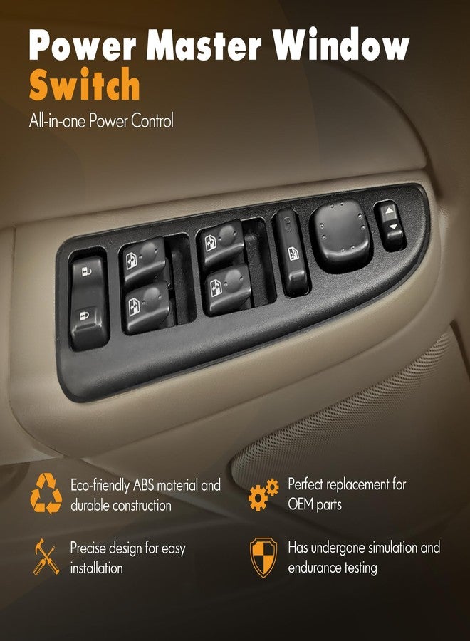 ASOPARTS 15883323 Driver Side Door Lock and Power Window Switch & Tan Bezel Cover Fit for 2003-2008 Chevy Avalanche Silverado Suburban Tahoe GMC Yukon Sierra Yukon XL Cadillac Escalade 901-075#DWS-220 - Image 2