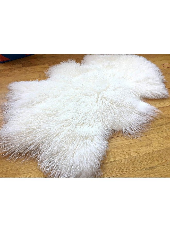 Seek4comfortable Genuine Tibetan/Mongolian Lamb Sheepskin Fur Pelt Throw Fur Area Rug Carpet Chair Cover with Fluffy Thick Decorativeas Throw Rug in Living Room，White - Image 3