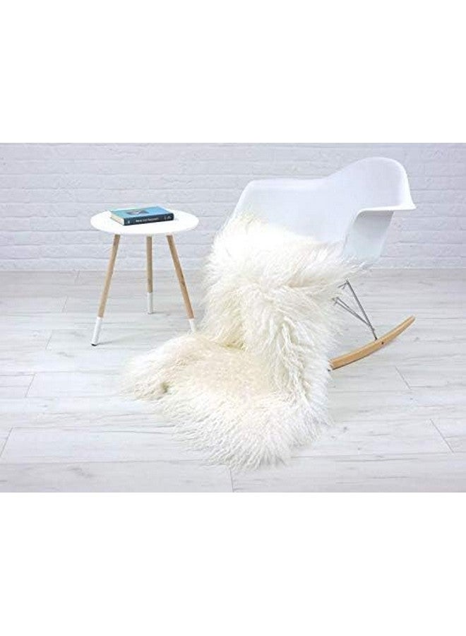 Seek4comfortable Genuine Tibetan/Mongolian Lamb Sheepskin Fur Pelt Throw Fur Area Rug Carpet Chair Cover with Fluffy Thick Decorativeas Throw Rug in Living Room，White - Image 4