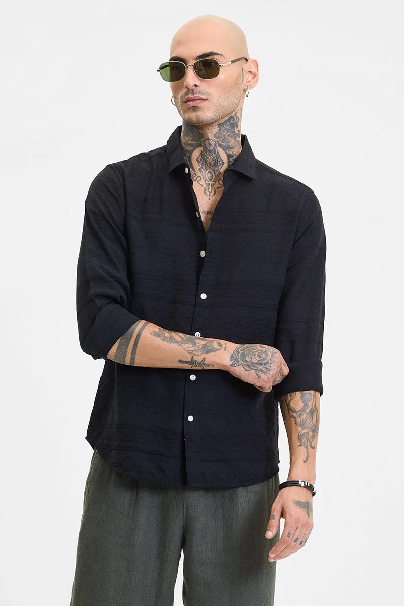SNITCH Black Self-Design Slim Fit Shirt