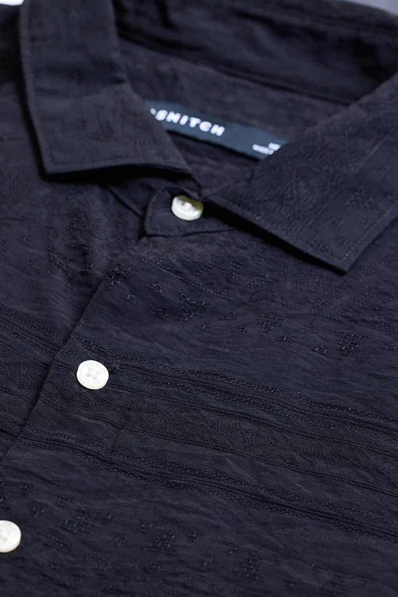 SNITCH Black Self-Design Slim Fit Shirt