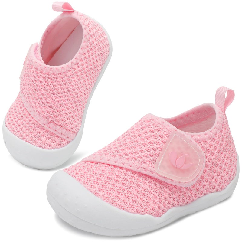 FEETCITY Baby Walking Shoes Boys Girls Baby Slip On Shoes Infant Barefoot Sneakers Lightweight Wide Infant Crib Shoe Pink - Image 1