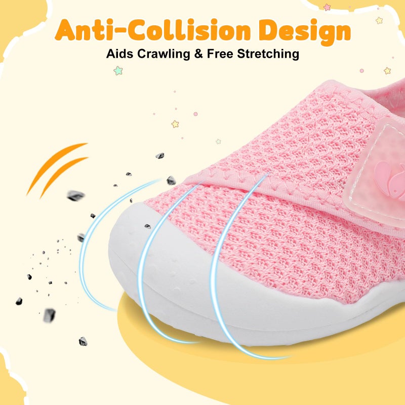 FEETCITY Baby Walking Shoes Boys Girls Baby Slip On Shoes Infant Barefoot Sneakers Lightweight Wide Infant Crib Shoe Pink - Image 4