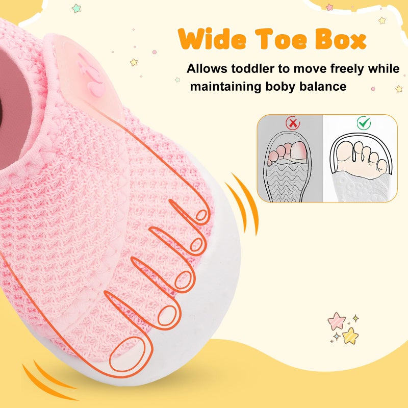 FEETCITY Baby Walking Shoes Boys Girls Baby Slip On Shoes Infant Barefoot Sneakers Lightweight Wide Infant Crib Shoe Pink - Image 5