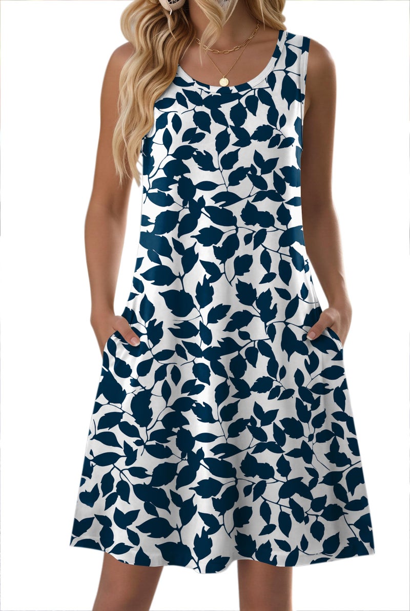 Zeagoo Beach Dresses for Women Hawaiian Floral Sundress Sleeveless Summer Aline Tank Dress Flowy O Neck Mini Tshirt Dress for Vocation Cruise - Image 2