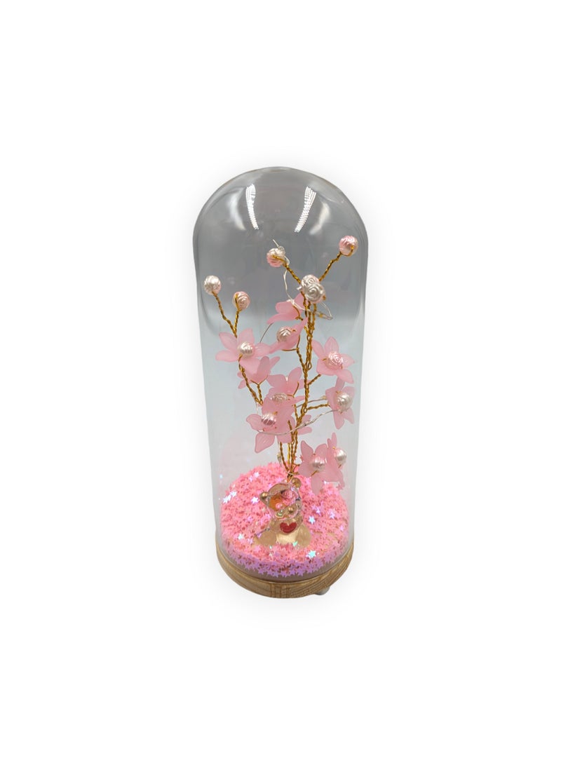 UNT Wish Tree With Tiny Teddy Bear and Glitter in Glass Dome - Image 2
