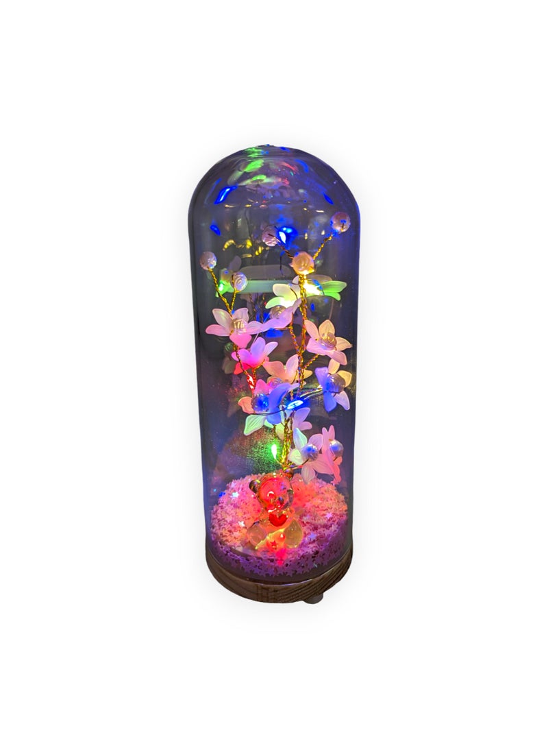 UNT Wish Tree With Tiny Teddy Bear and Glitter in Glass Dome - Image 3