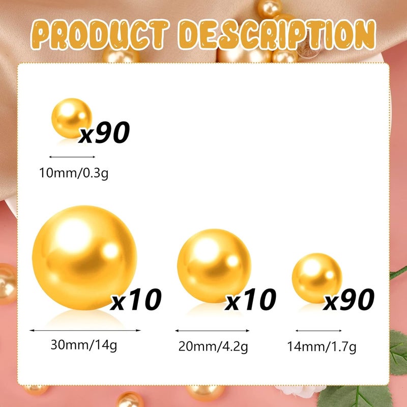 ZEBMOON 200PCS Golden Yellow Faux Pearls Beads for Centerpiece Vases, Vase Filler Faux Pearls, No Holes Filler Beads for Party Anniversary Birthday Wedding Table Decor, 10/14/20/30mm - Image 2