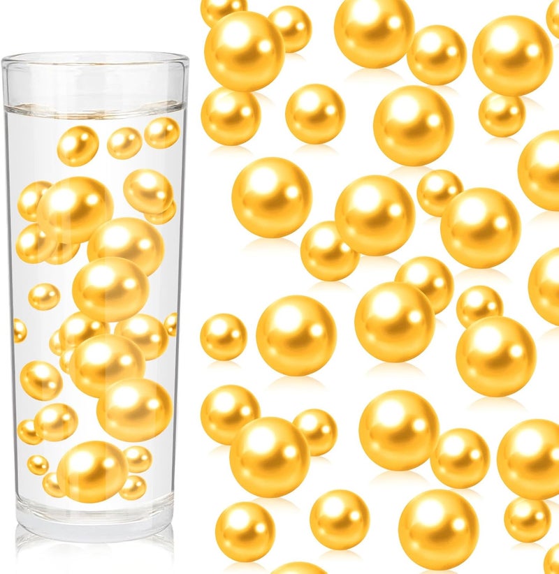 ZEBMOON 200PCS Golden Yellow Faux Pearls Beads for Centerpiece Vases, Vase Filler Faux Pearls, No Holes Filler Beads for Party Anniversary Birthday Wedding Table Decor, 10/14/20/30mm - Image 1
