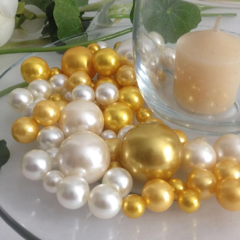 ZEBMOON 200PCS Golden Yellow Faux Pearls Beads for Centerpiece Vases, Vase Filler Faux Pearls, No Holes Filler Beads for Party Anniversary Birthday Wedding Table Decor, 10/14/20/30mm - Image 4
