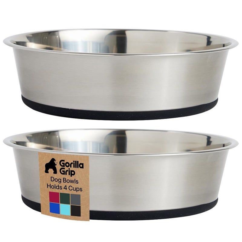 GORILLA GRIP Dog Bowls Food Grade 304 Stainless Steel Holds 4 Cups Each 32 fl oz Food and Water Bowl for Feeding Dogs and Cats Dishwasher Safe Rust Resistant BPA Free Rubber Base Set of 2 Black - Image 2