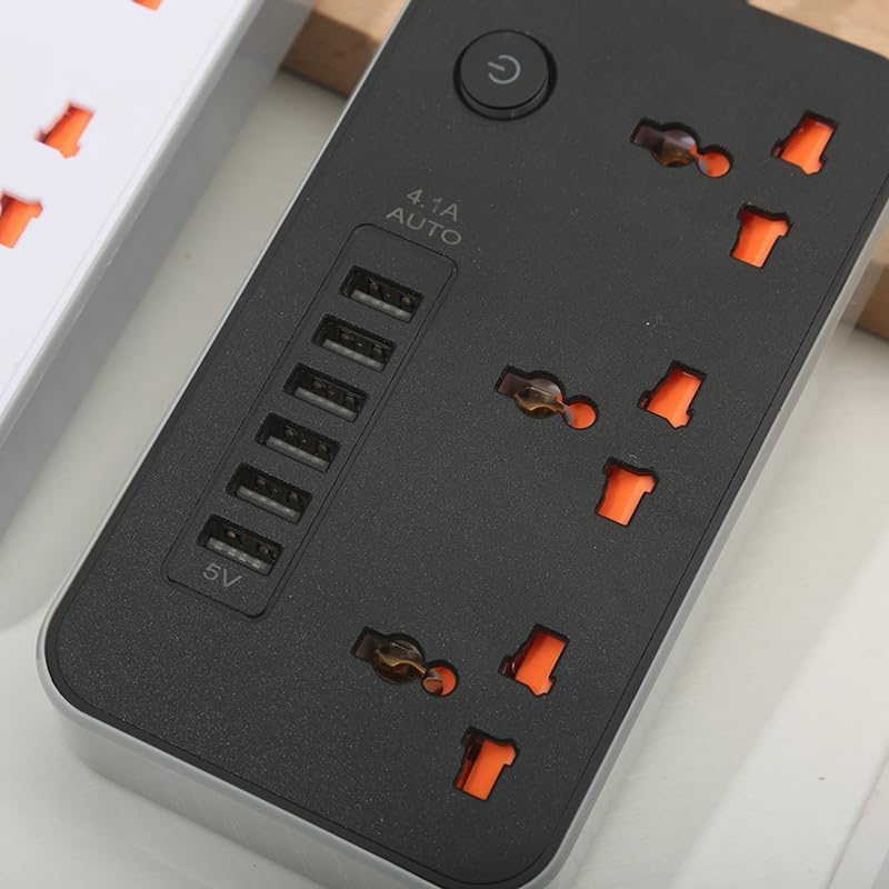 BOVTY Extension Board, Power Strip with 6 USB Ports and 3 Universal Socket, 2500W 10A Extension Cord, 3-Pin Surge Protector Power Strip for Home, Office, Computer, Mobile Charging-Z64-Black - Image 5