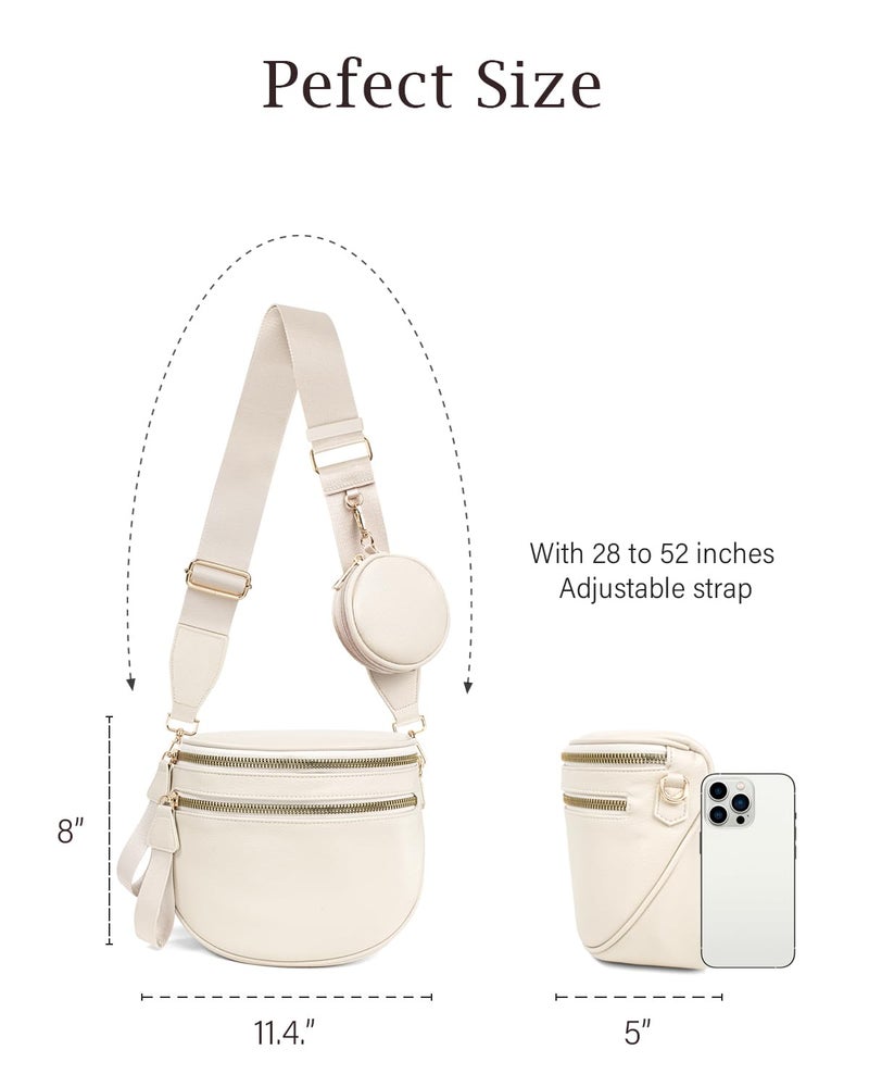 Valentoria Fashionable Womens Leather Waist Bag Crossbody Bag Detachable Wallet Adjustable Shoulder Strap (Beige) - Image 4