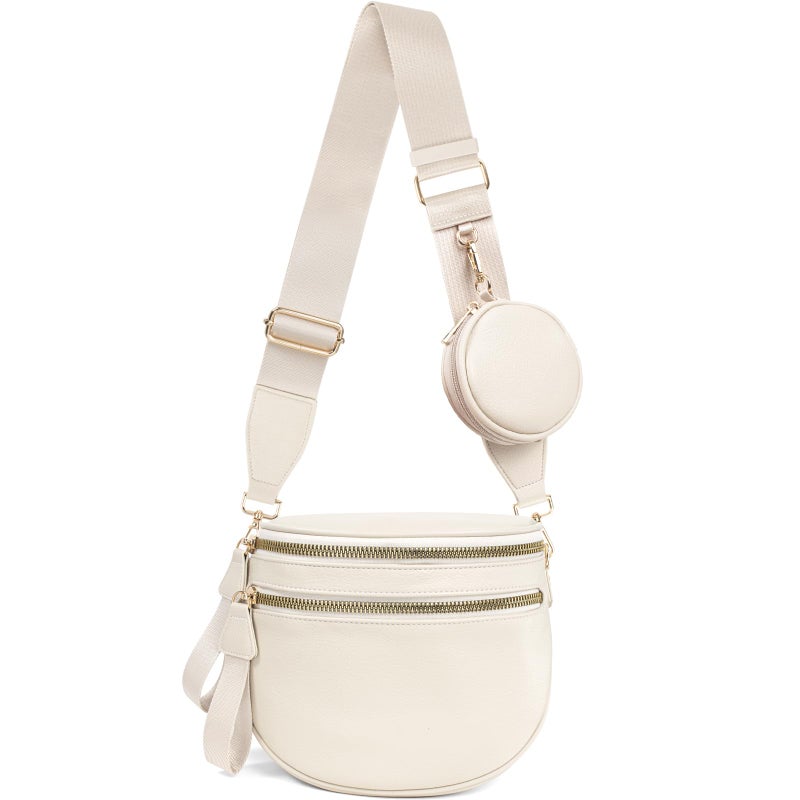 Valentoria Fashionable Womens Leather Waist Bag Crossbody Bag Detachable Wallet Adjustable Shoulder Strap (Beige) - Image 1
