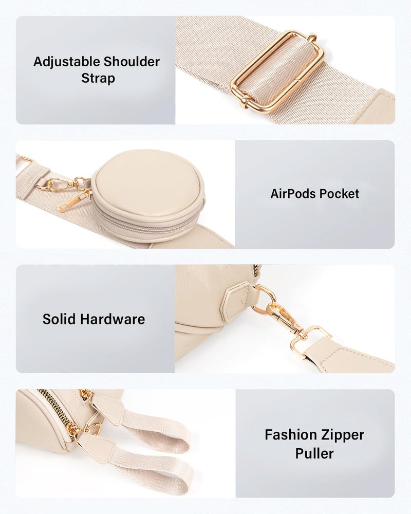 Valentoria Fashionable Womens Leather Waist Bag Crossbody Bag Detachable Wallet Adjustable Shoulder Strap (Beige) - Image 5