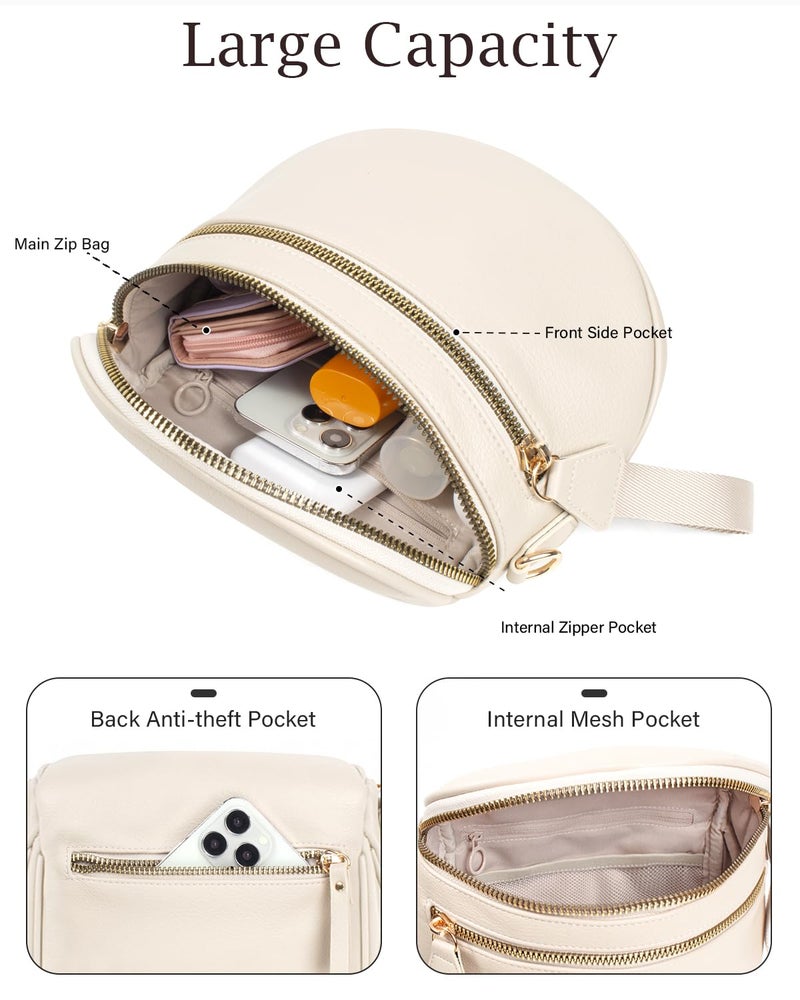 Valentoria Fashionable Womens Leather Waist Bag Crossbody Bag Detachable Wallet Adjustable Shoulder Strap (Beige) - Image 3
