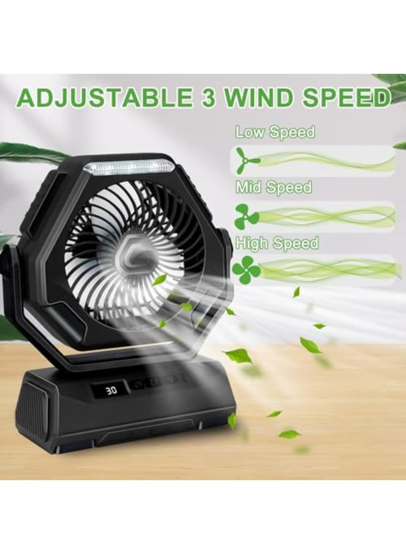 SYOSI Portable Fan Rechargeable, 6000mAh Battery Operated Fan with LED Lantern, 270°Head Rotation, 3 Speed USB Camping Fan with Hanging Hook for Travel Tent Fishing Car RV - Image 3