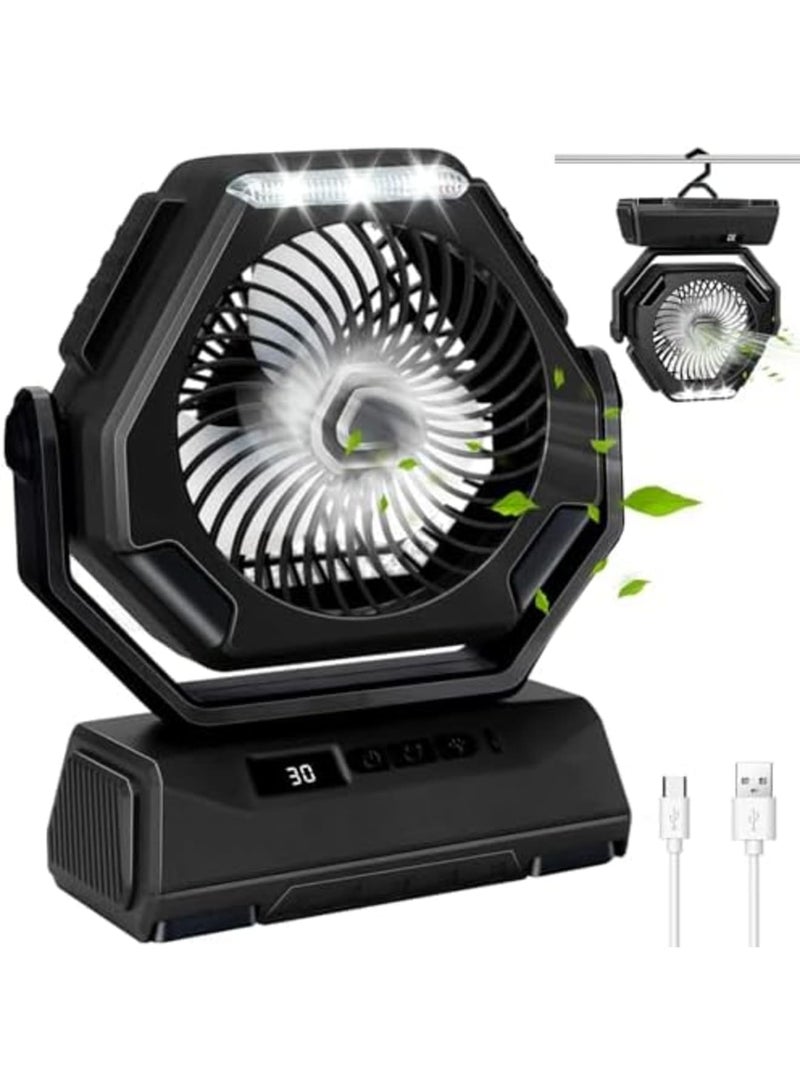 SYOSI Portable Fan Rechargeable, 6000mAh Battery Operated Fan with LED Lantern, 270°Head Rotation, 3 Speed USB Camping Fan with Hanging Hook for Travel Tent Fishing Car RV - Image 1