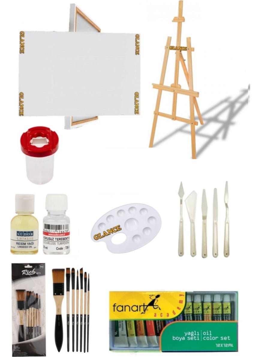 Glance Easel Oil Paint Set 35X50 Canvas Set 
