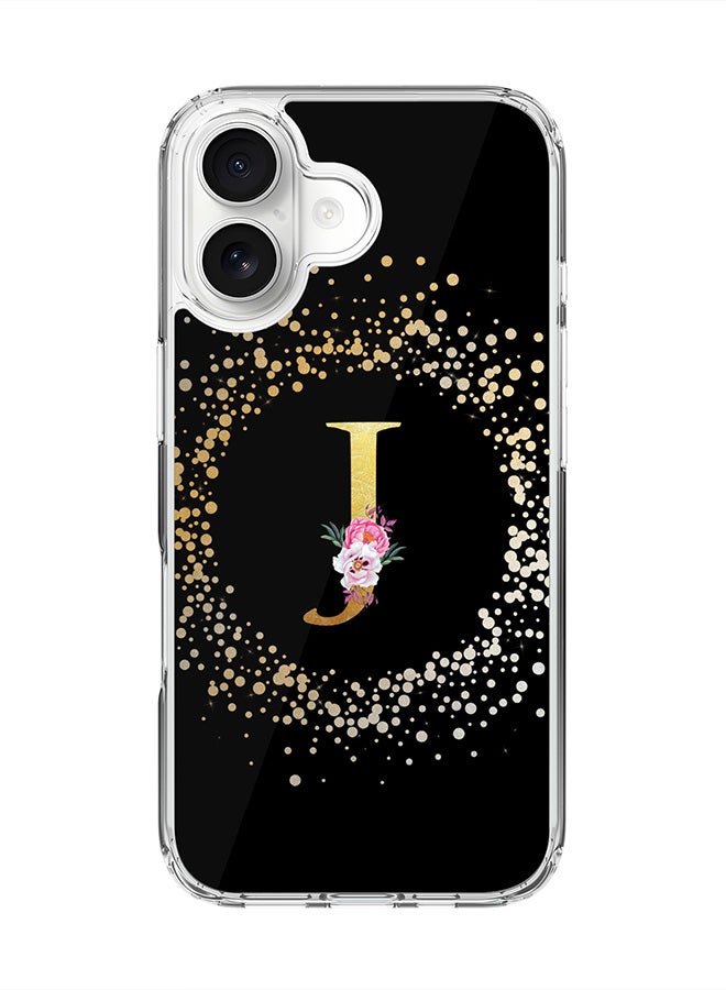 Stylizedd Classic Clear MagSafe Case for iPhone 17 , Hybrid Soft Case Flexible Edges Anti Drop TPU PC Gel Thin Transparent Cover [ Designed for iPhone 17 ] - Custom Monogram Initial Letter Floral Pattern Alphabet - J ( Black )