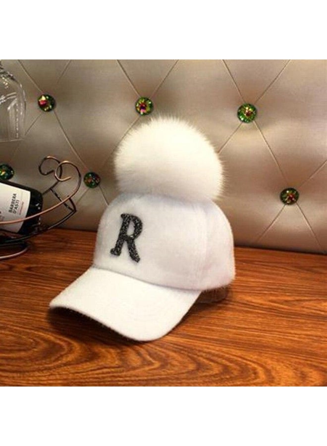 Autumn Winter Warm Baseball Cap Women Rhinestone Letter Pom Pom Hip Hop Caps Ladies Girls Fur Ball Casual Sun Hats