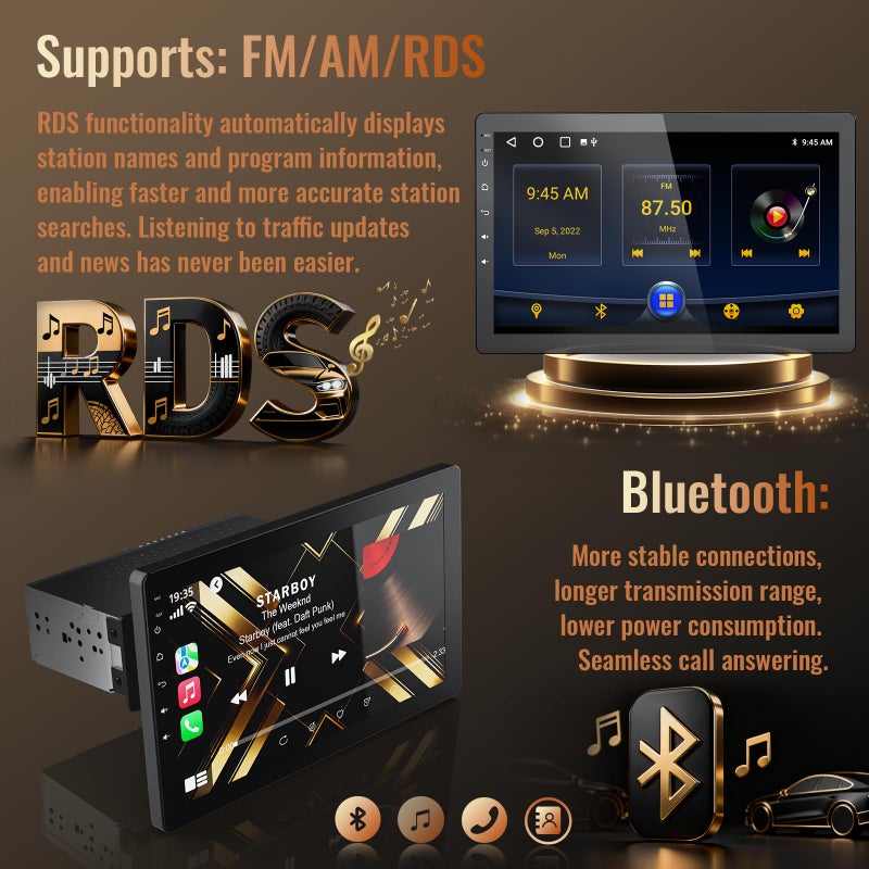 Haudio 10.1 Inch Single Din Car Stereo, Rotatable Touch Screen, Wireless CarPlay & Android Auto, Android 13 Car Radio with Bluetooth GPS Backup Camera - Image 5