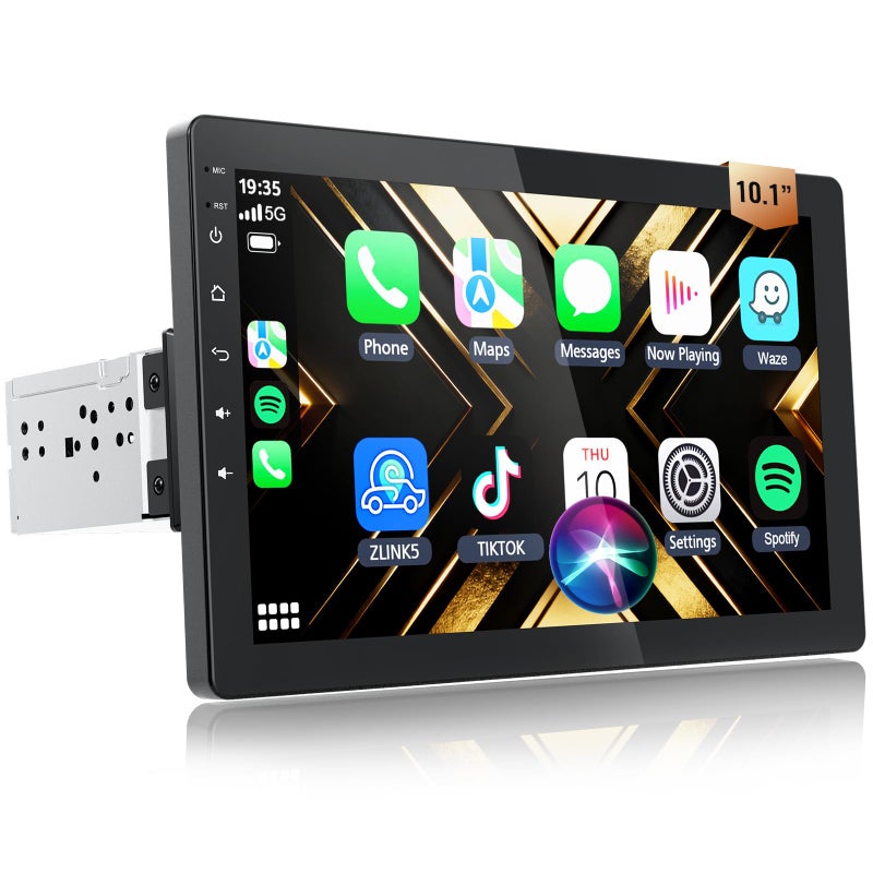 Haudio 10.1 Inch Single Din Car Stereo, Rotatable Touch Screen, Wireless CarPlay & Android Auto, Android 13 Car Radio with Bluetooth GPS Backup Camera - Image 1