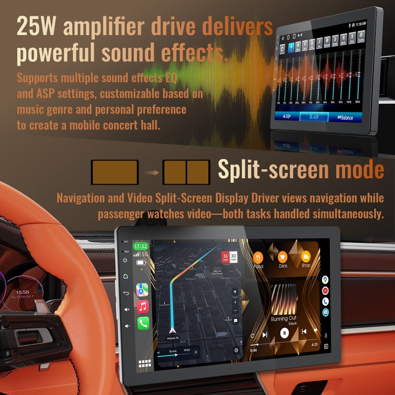 Haudio 10.1 Inch Single Din Car Stereo, Rotatable Touch Screen, Wireless CarPlay & Android Auto, Android 13 Car Radio with Bluetooth GPS Backup Camera - Image 4