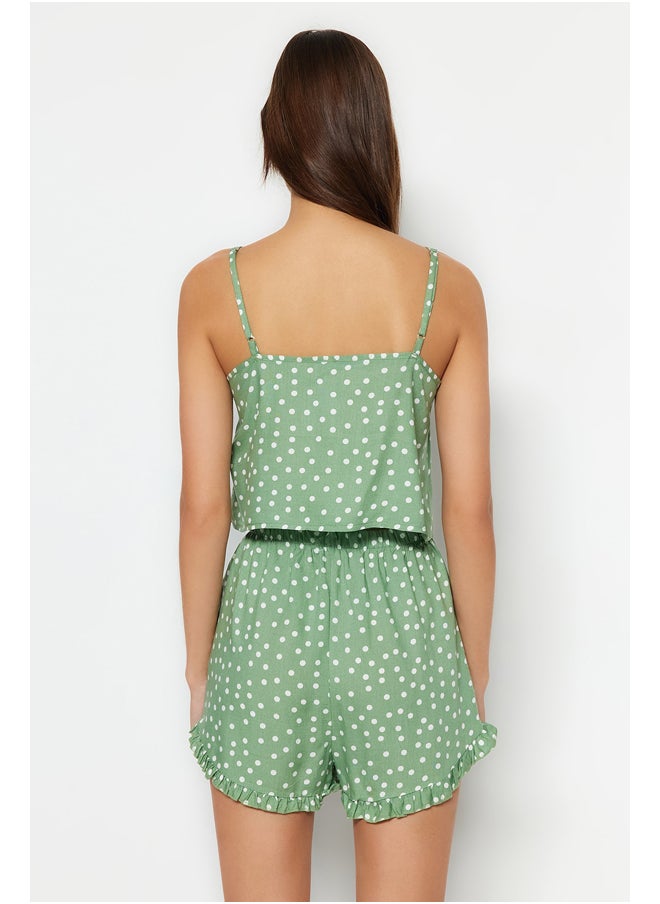 trendyol - Mint Polka Dot Ruffle Detailed Undershirt-Shorts Woven Pajama Set THMSS21PT0742 - Image 1