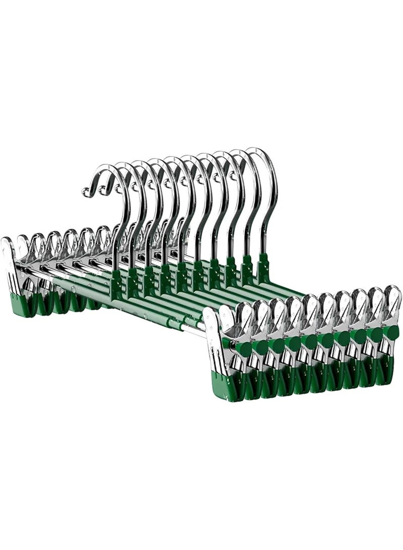 10 Pack 12 Inch Heavy Duty Pants Hangers with Clips, Metal, Green, Non Slip, Space Saving, Adult, Men, Children, Kid, Baby Green/Silver - Image 1