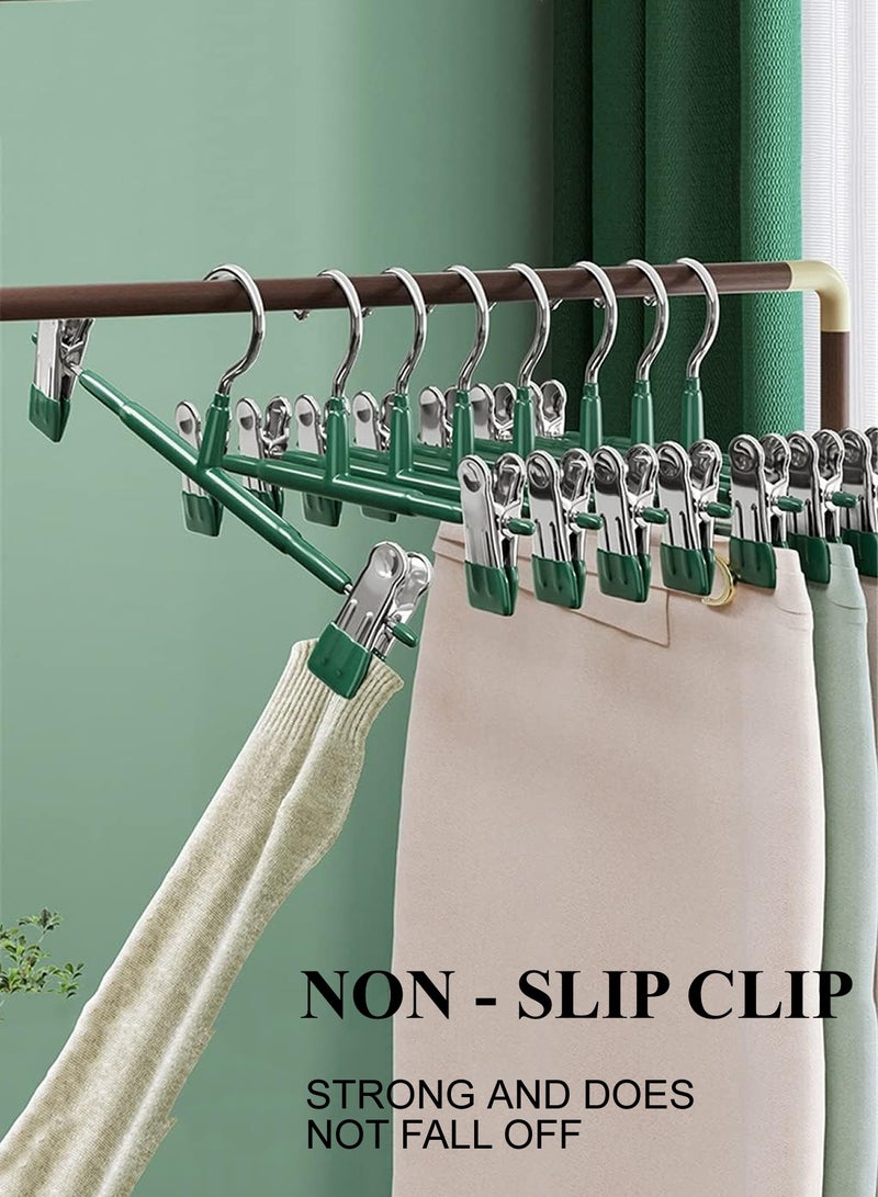 10 Pack 12 Inch Heavy Duty Pants Hangers with Clips, Metal, Green, Non Slip, Space Saving, Adult, Men, Children, Kid, Baby Green/Silver - Image 2