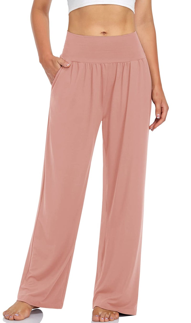 UEU Women's Casual Loose Wide Leg Cozy Pants Yoga Sweatpants Comfy High Waisted Sports Athletic Lounge Pants with Pockets (Dusty Pink, Medium) - Image 1