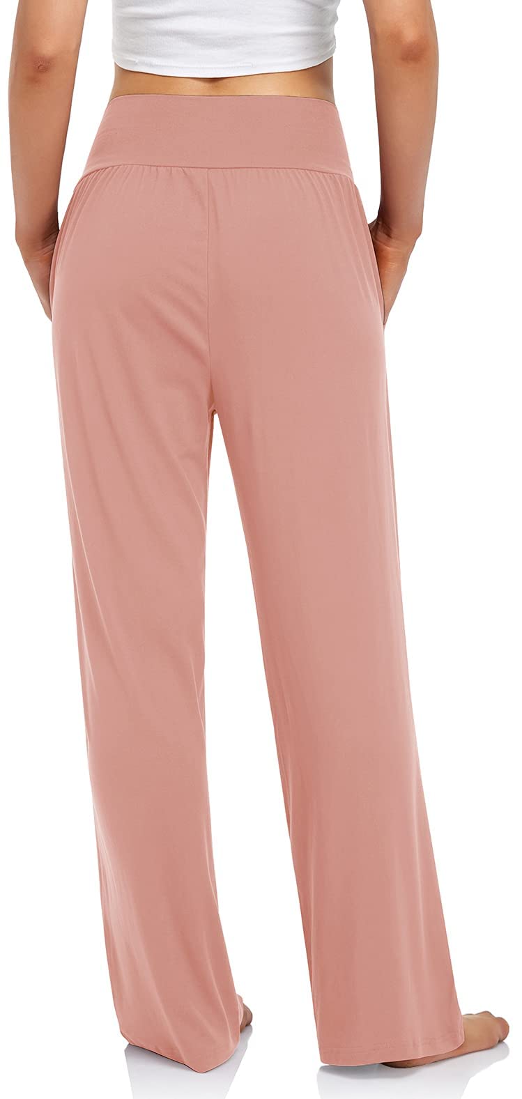UEU Women's Casual Loose Wide Leg Cozy Pants Yoga Sweatpants Comfy High Waisted Sports Athletic Lounge Pants with Pockets (Dusty Pink, Medium) - Image 3